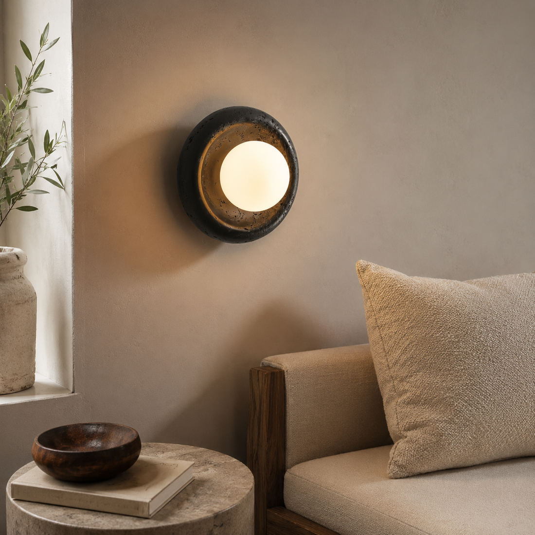 Travolith Model 6927 Black Travertine Globe Wall Light - product view 1
