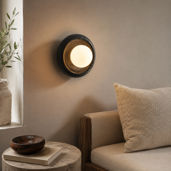 Travolith Model 6927 Black Travertine Globe Wall Light