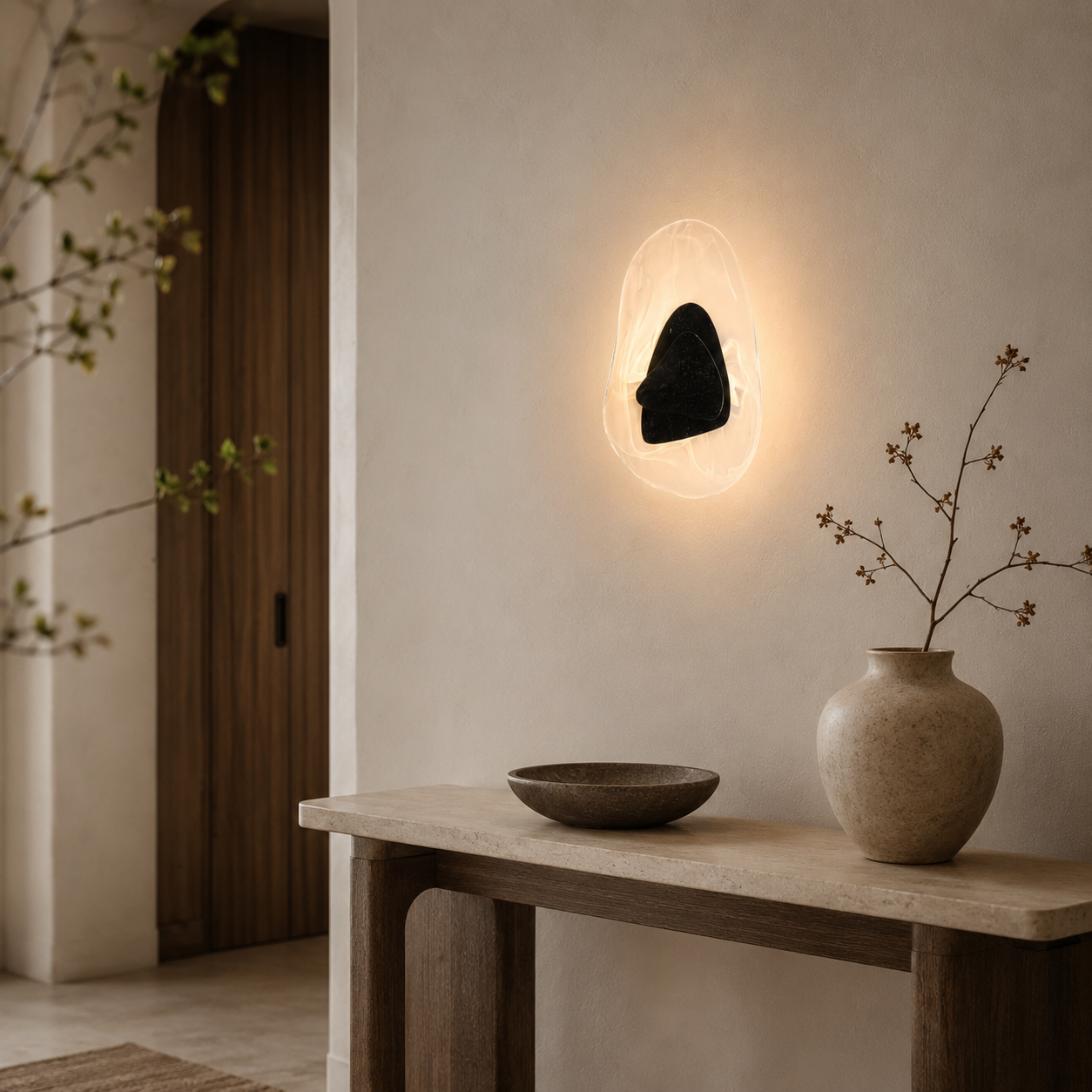 Travolith Black Travertine Glass Wall Light – Sculptural Warm LED Sconce for Modern Interiors - product view 5