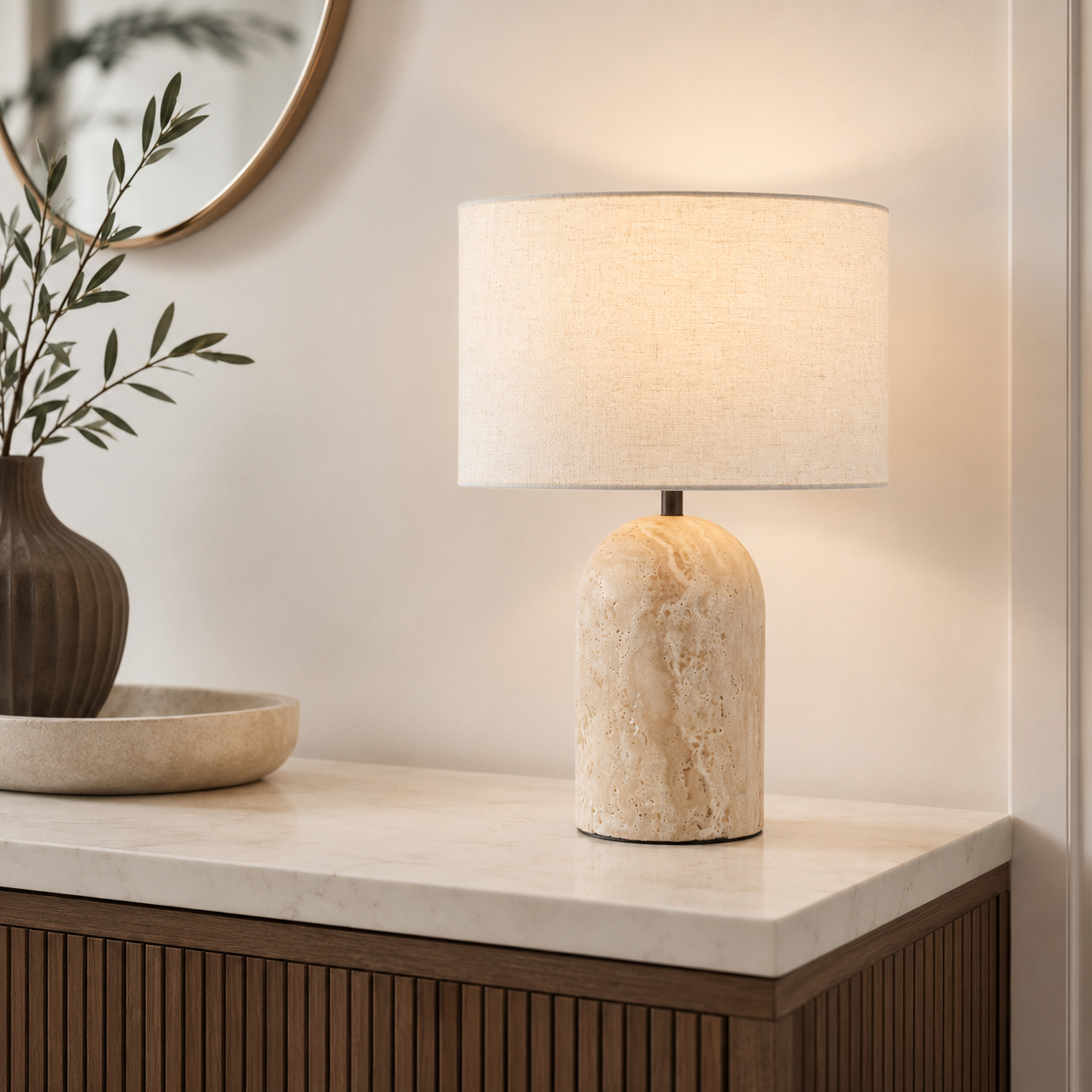 Travolith Travertine & Linen Table Lamp - Model 6703 - product view 4