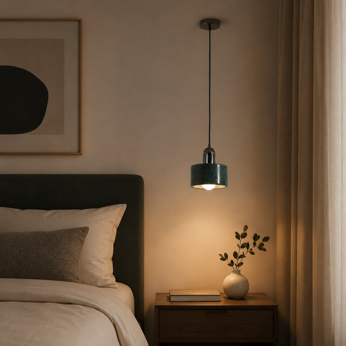 Travolith 6521 Natural Green Stone Pendant Light – Black Metal E27 Hanging Lamp - product view 1