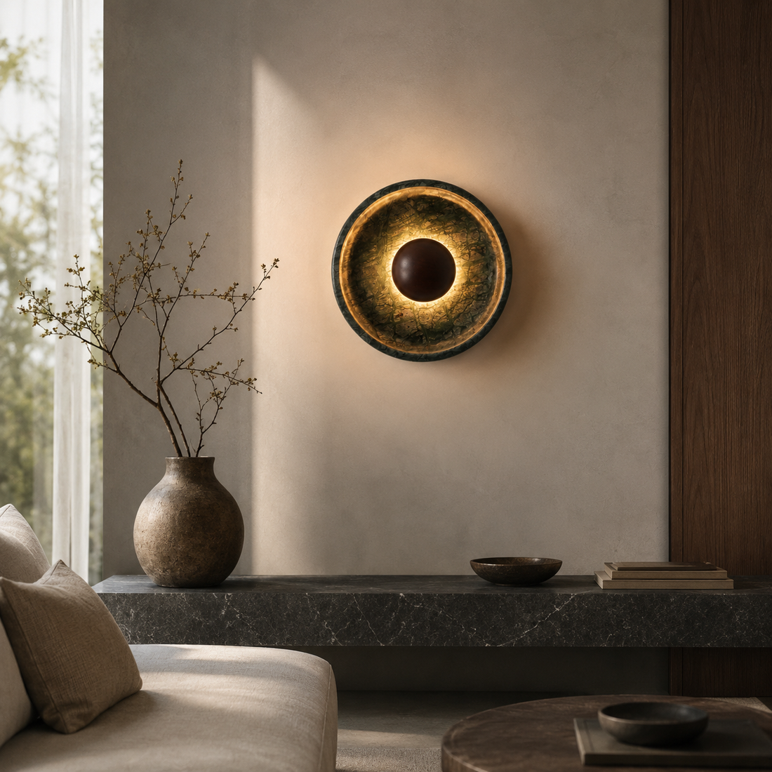 Travolith Emerald Eclipse Indian Stone Wall Sconce - Model 6530 - product view 1
