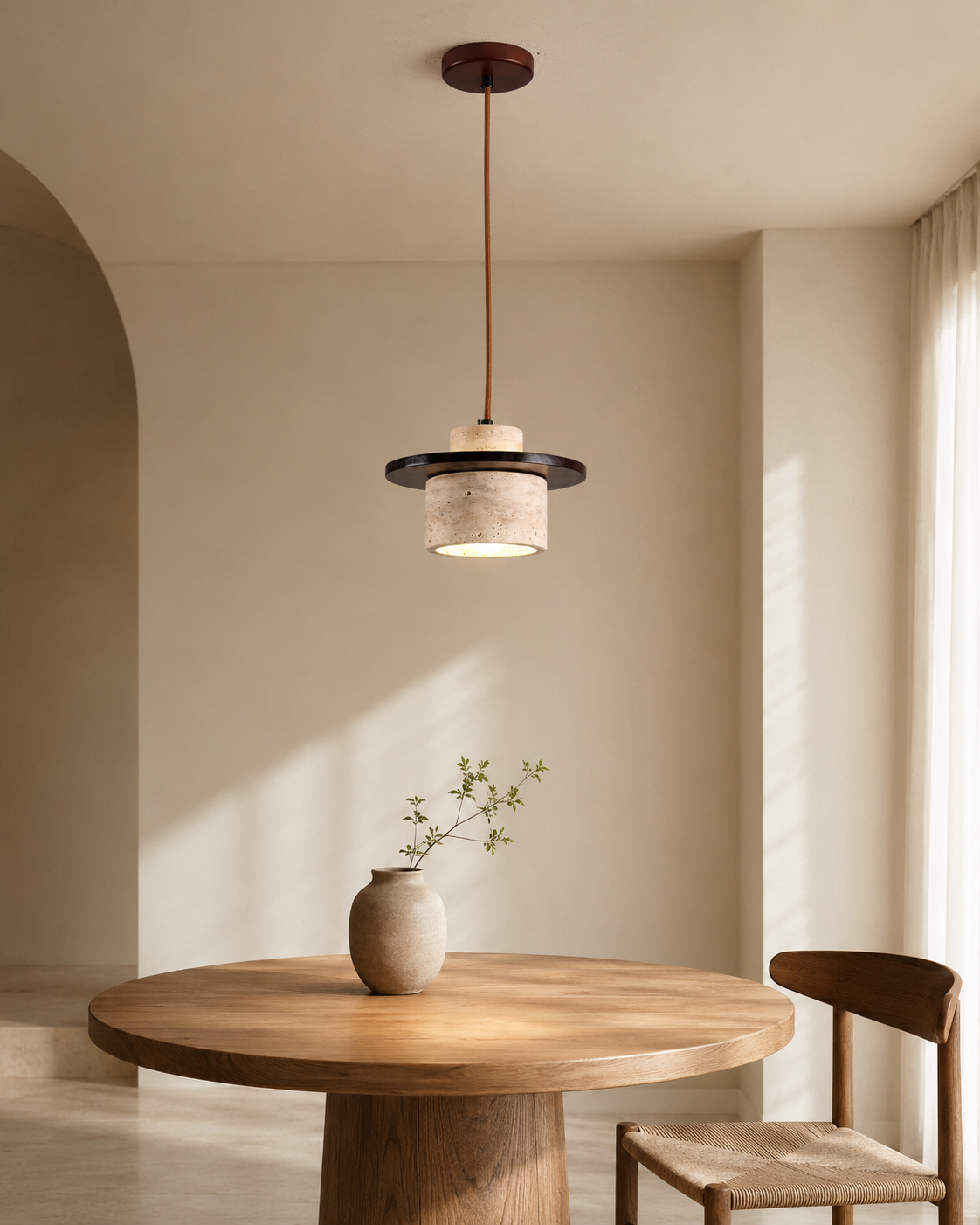 Travolith Model 6149 Natural Yellow Travertine & Wood Pendant Light – E27 Hanging Lamp - product view 5