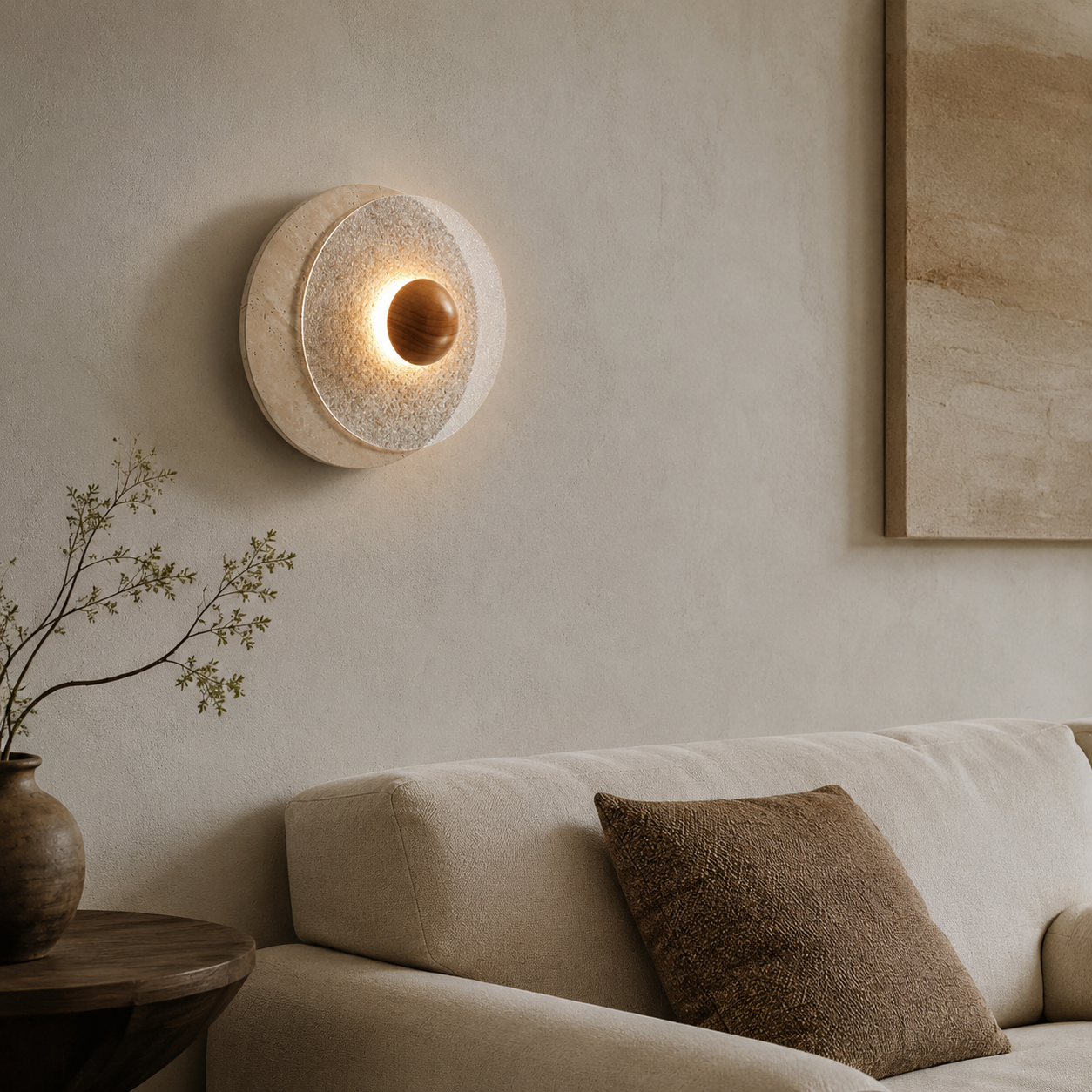 Travolith Kanso Halo Travertine Wall Sconce – Japanese Vintage Round Bedside Light - product view 9
