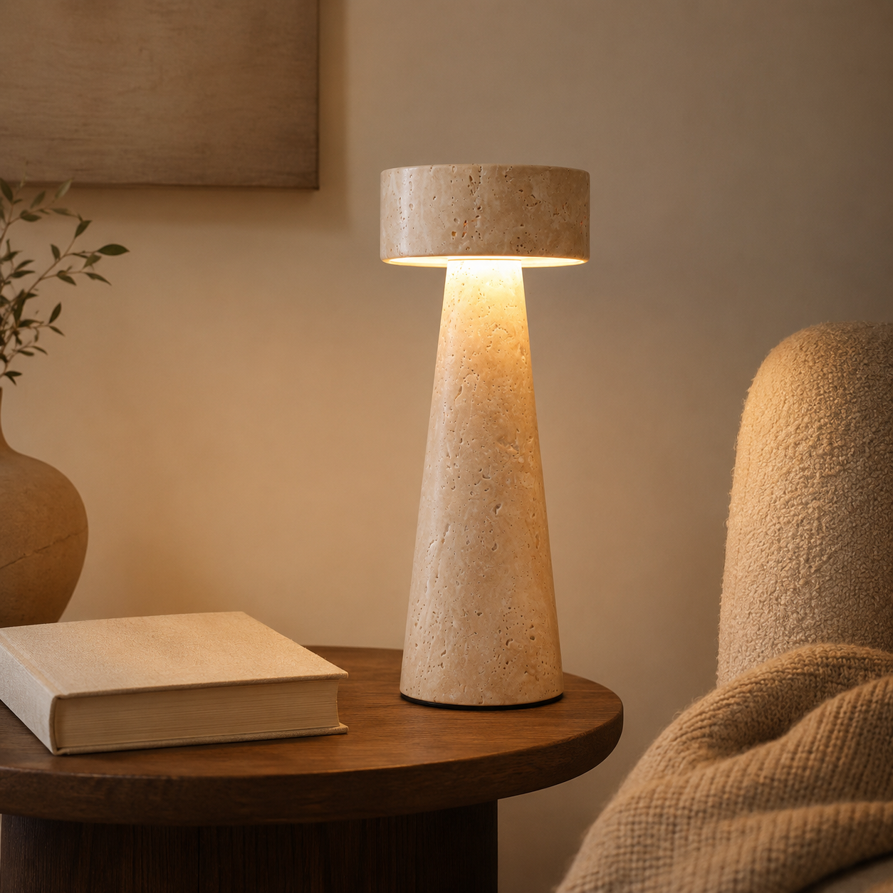 Travolith Travertine & Linen Table Lamp - Model 6702 - product view 4