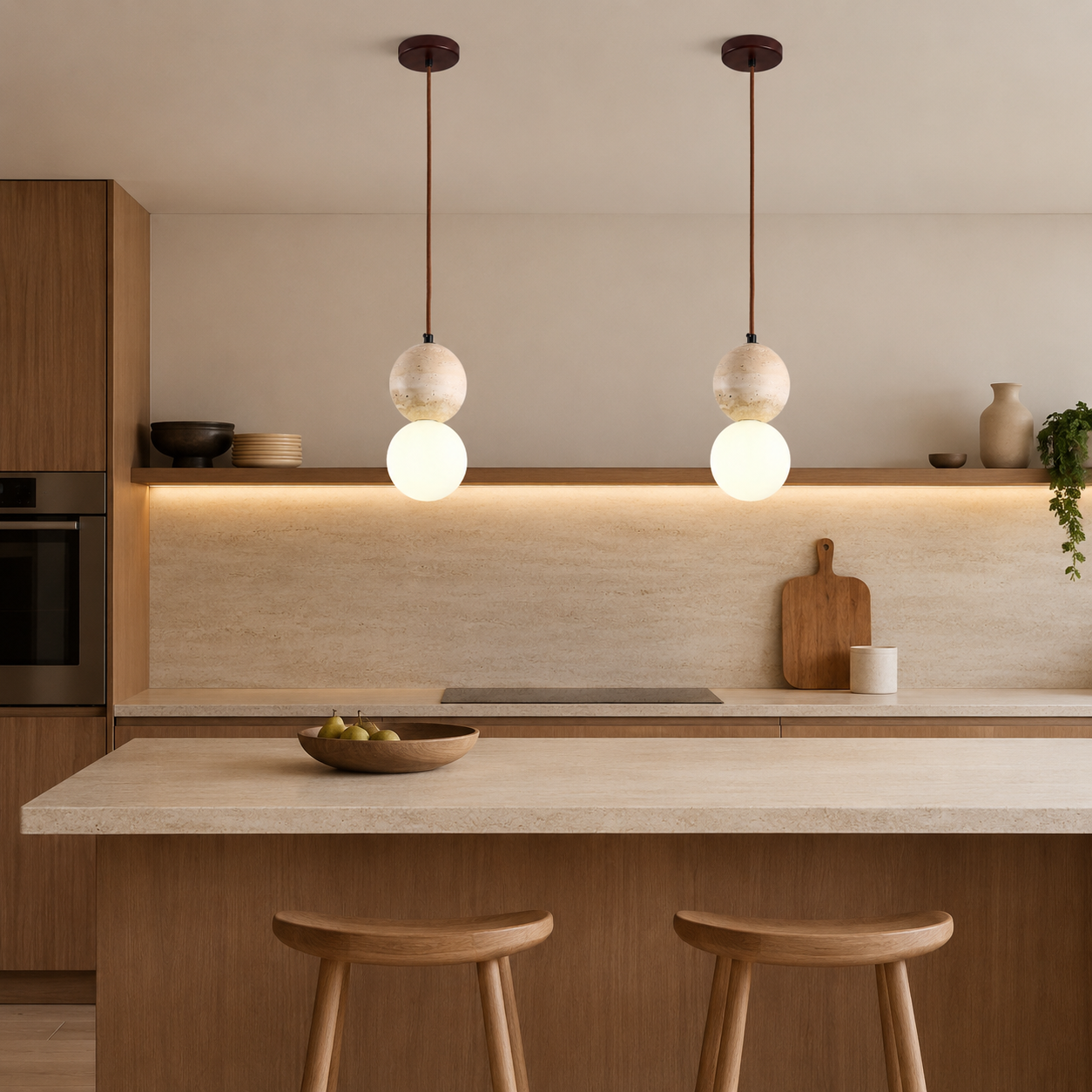 Travolith Natural Travertine Pendant Light – Wood & Stone Hanging Lamp - product view 5