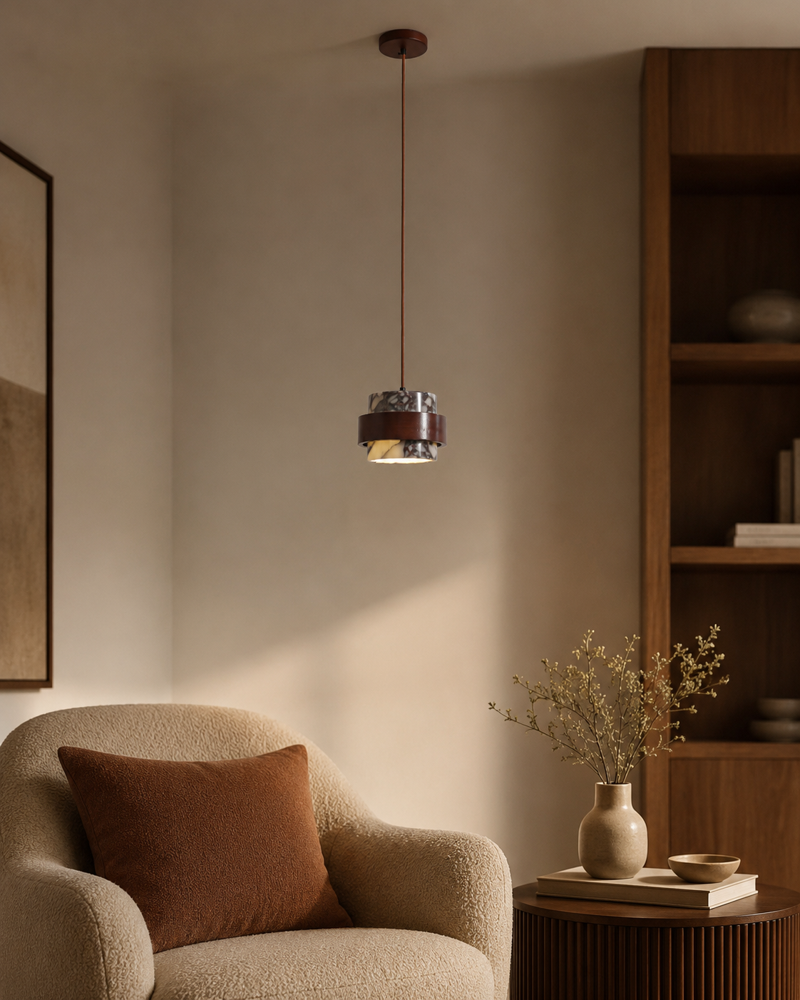 Travolith Graphic Stone Pendant Light – Modern Natural Stone Ceiling Lamp with Brass & Black Metal Frame - product view 5
