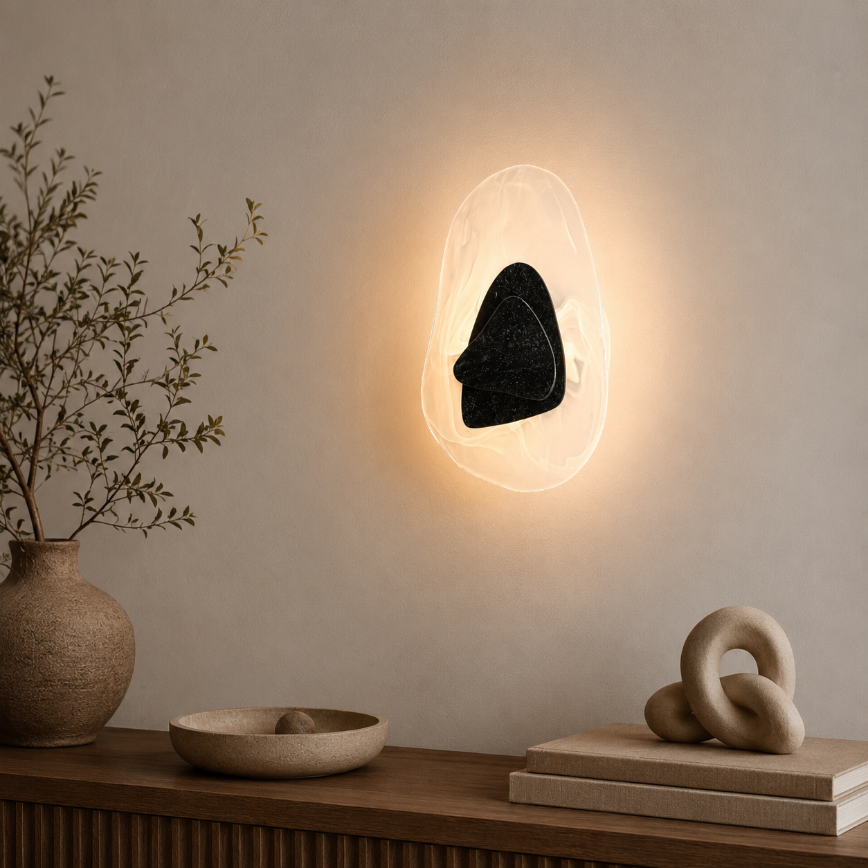 Travolith Black Travertine Glass Wall Light – Sculptural Warm LED Sconce for Modern Interiors - product view 6