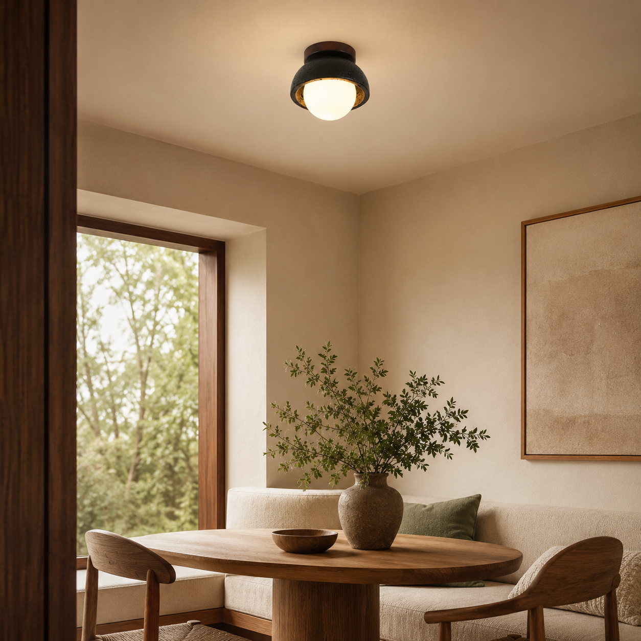 Travolith 6905 Black Travertine Ceiling Lamp – Compact Natural Stone Fixture with Warm Wood Detail - product view 7