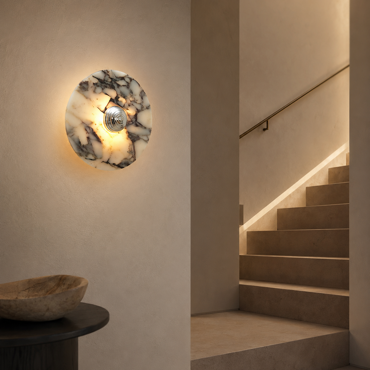 Travolith Patterned Stone LED Wall Light – Brass and Chrome Decorative Sconce in Three Sizes - product view 3