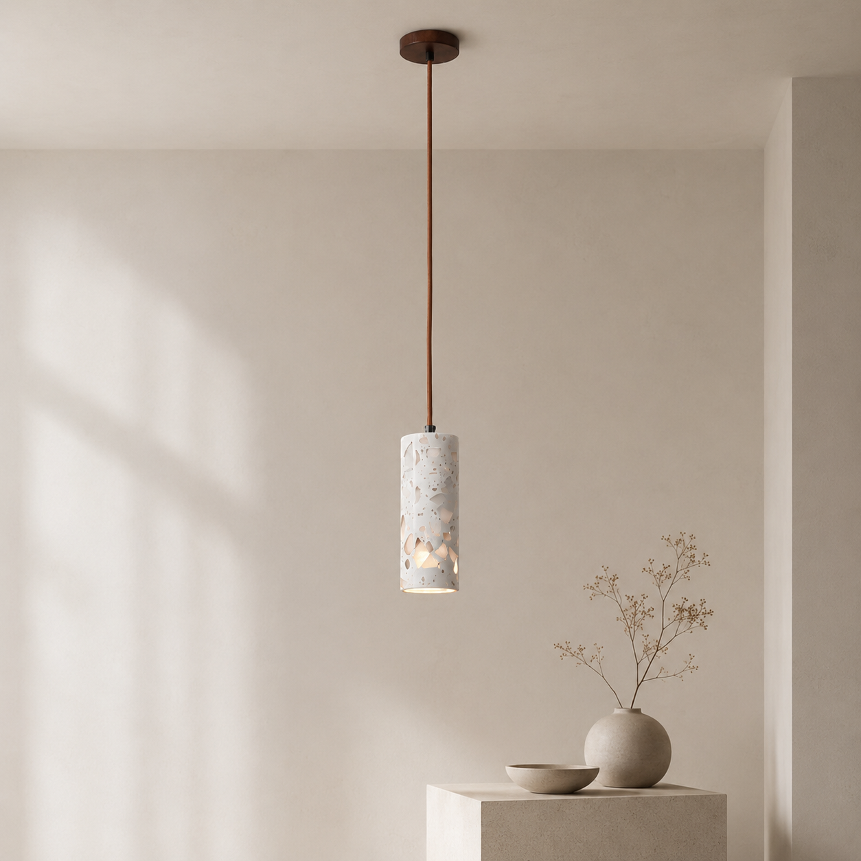 Travolith Model 6520 Natural Wood LED Pendant Light | Minimalist Translucent Stone Style Hanging Lamp for Modern Interiors - product view 4