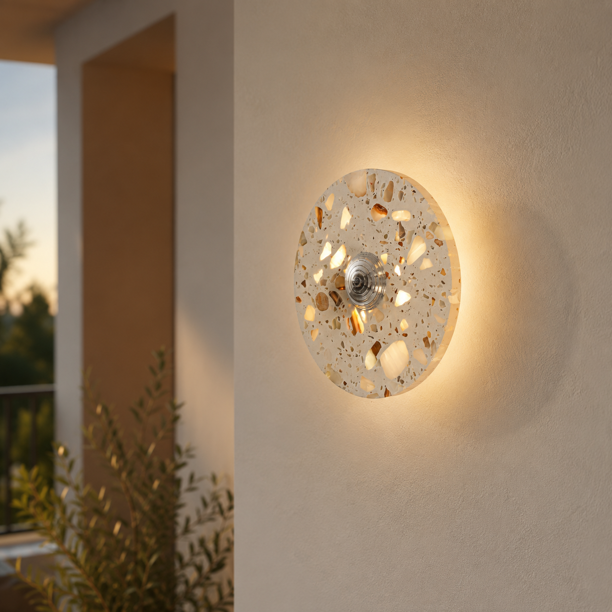 Travolith Ivory Mosaic Halo LED Wall Sconce – Silver Wabi-Sabi Bedside Accent Light - product view 2