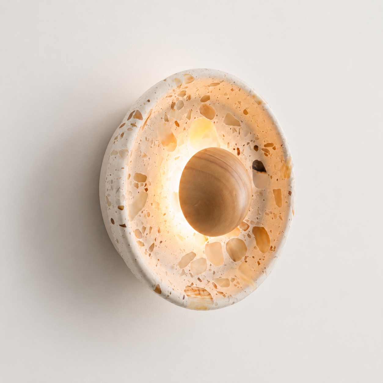 Travolith Amber Cove Travertine LED Wall Lamp – Wabi-Sabi Half-Dome Bedside Sconce - product view 7