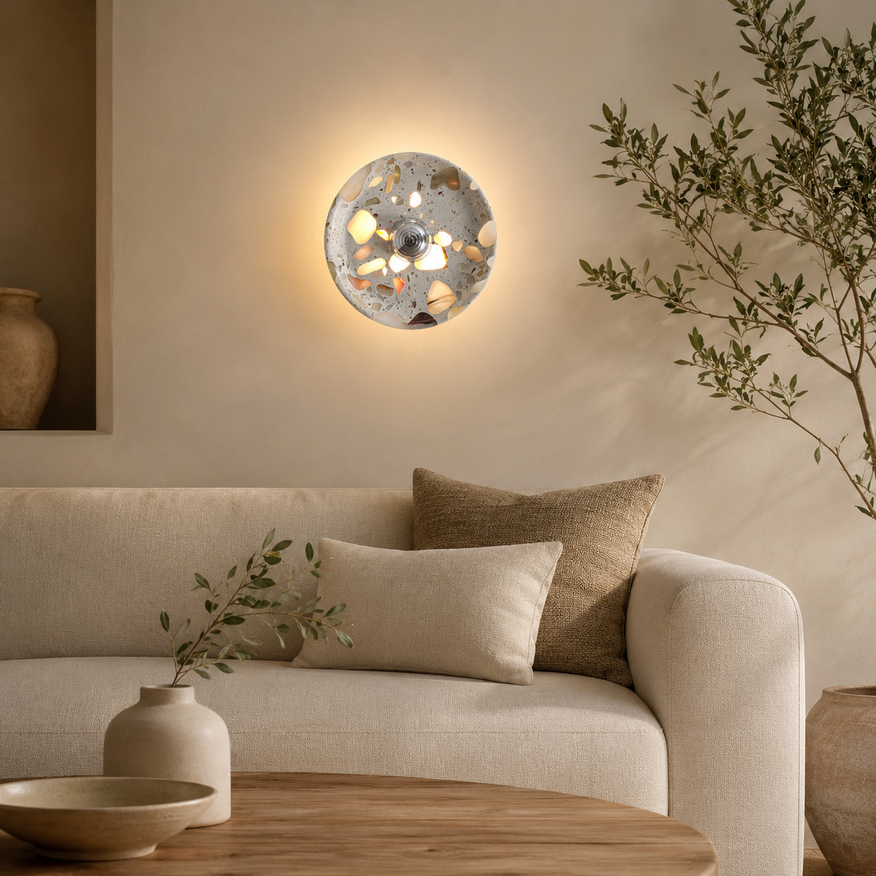 Travolith Silver Orbit Translucent Stone LED Wall Light – Wabi-Sabi Round Ambient Sconce - product view 8