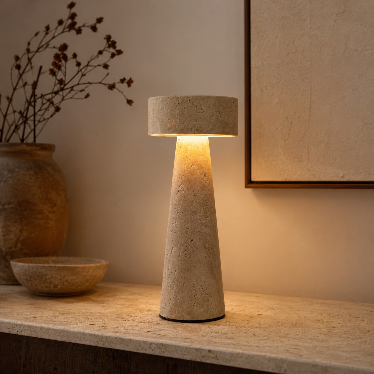 Travolith Travertine & Linen Table Lamp - Model 6702 - product view 8