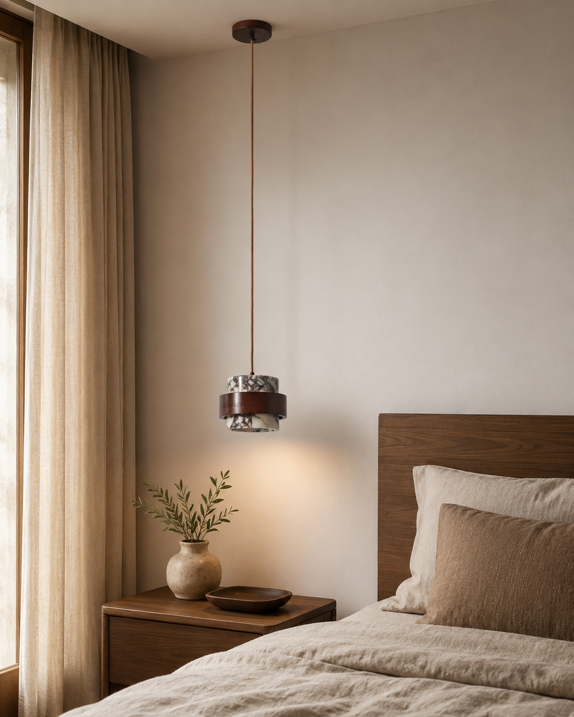 Travolith Graphic Stone Pendant Light – Modern Natural Stone Ceiling Lamp with Brass & Black Metal Frame - product view 6