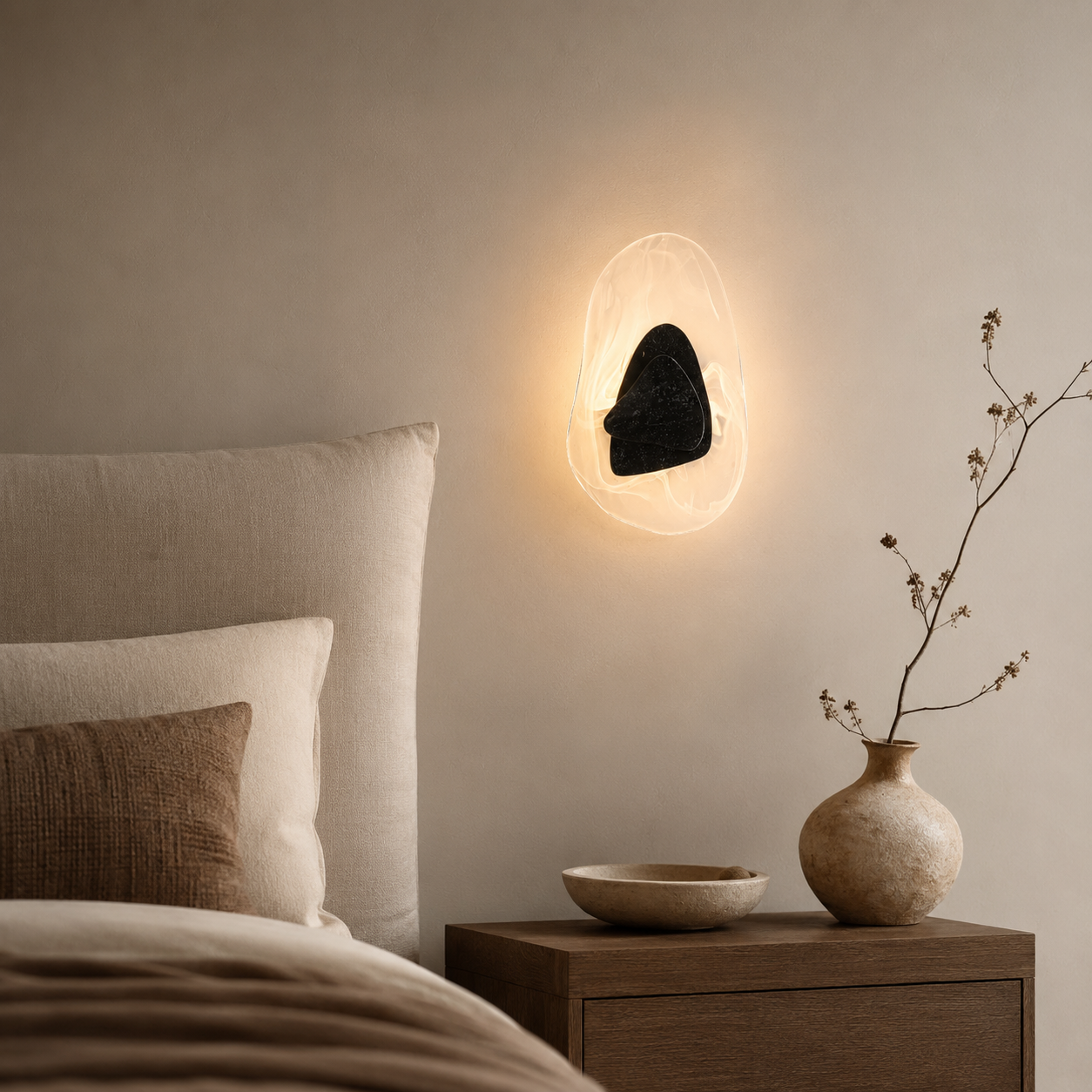 Travolith Black Travertine Glass Wall Light – Sculptural Warm LED Sconce for Modern Interiors - product view 8