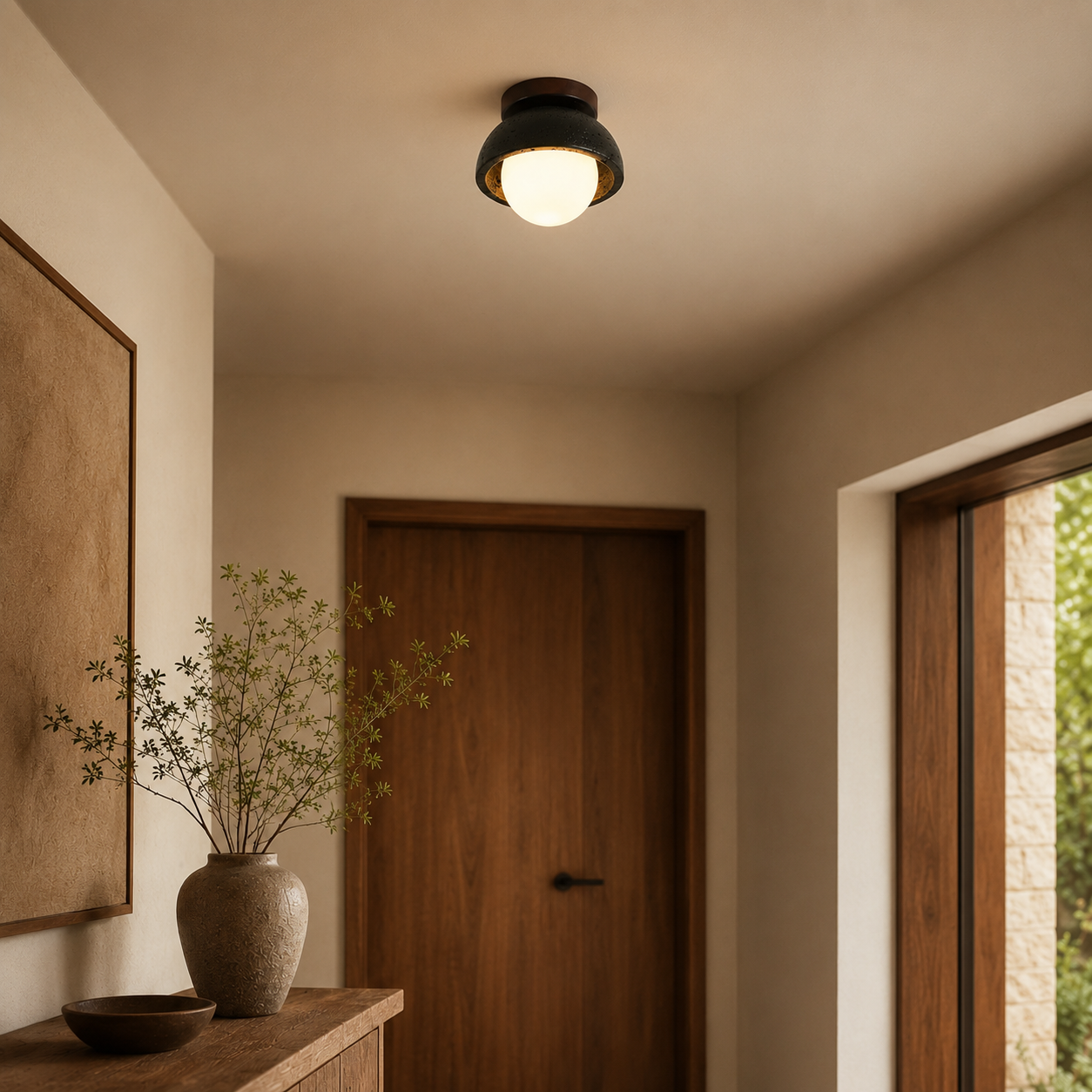 Travolith 6905 Black Travertine Ceiling Lamp – Compact Natural Stone Fixture with Warm Wood Detail - product view 8