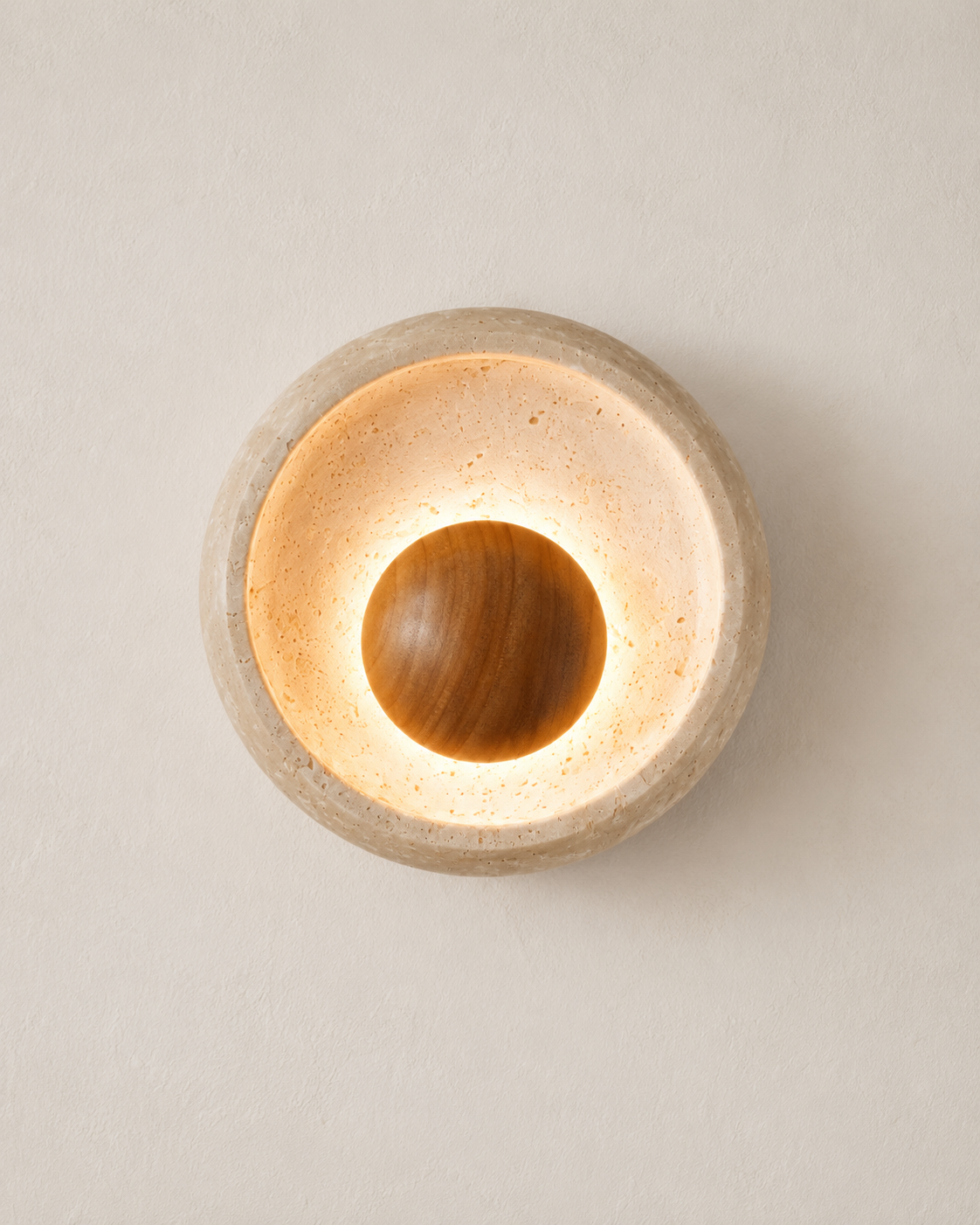 Travolith Modern Natural Travertine Halo Wall Sconce – Textured Stone Accent Light for Bedroom, Entryway and Living Room - product view 7