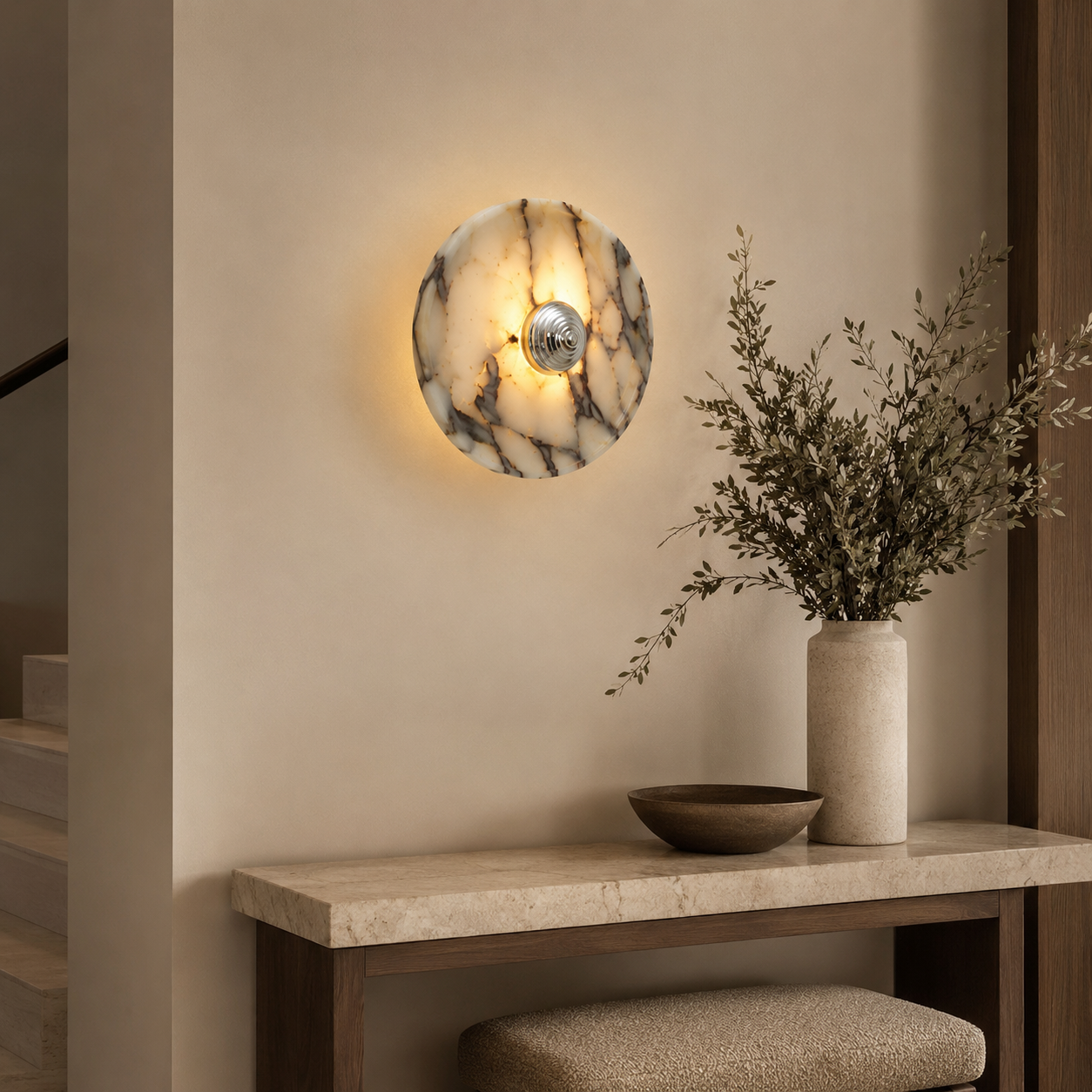 Travolith Patterned Stone LED Wall Light – Brass and Chrome Decorative Sconce in Three Sizes - product view 7