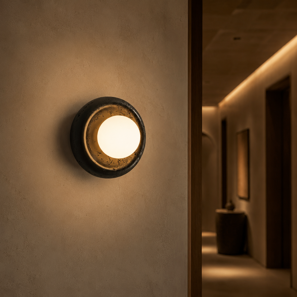 Travolith Model 6927 Black Travertine Globe Wall Light - product view 2