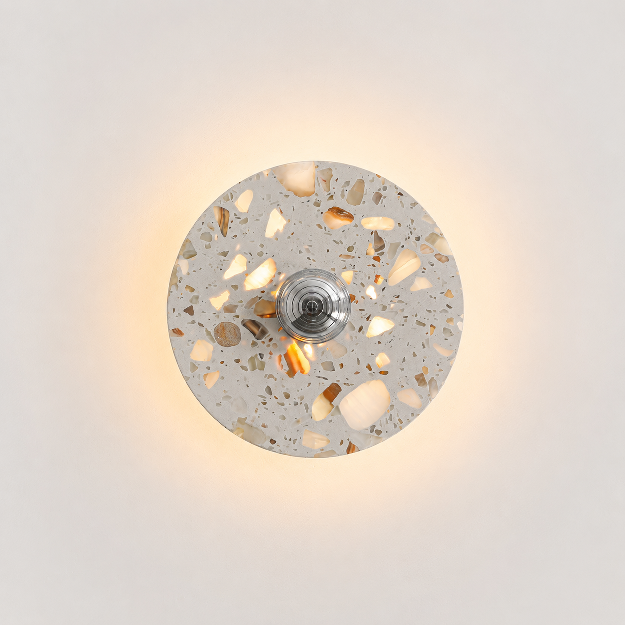 Travolith Ivory Mosaic Halo LED Wall Sconce – Silver Wabi-Sabi Bedside Accent Light - product view 7