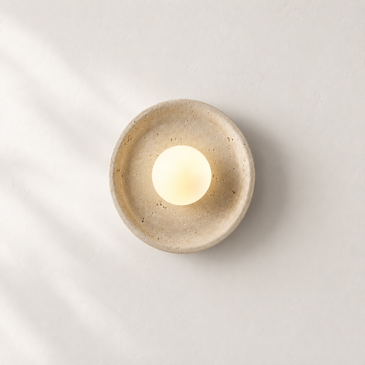Travolith Sora Nest Travertine Wall Sconce – Wabi-Sabi Stone and Glass Light - product view 2