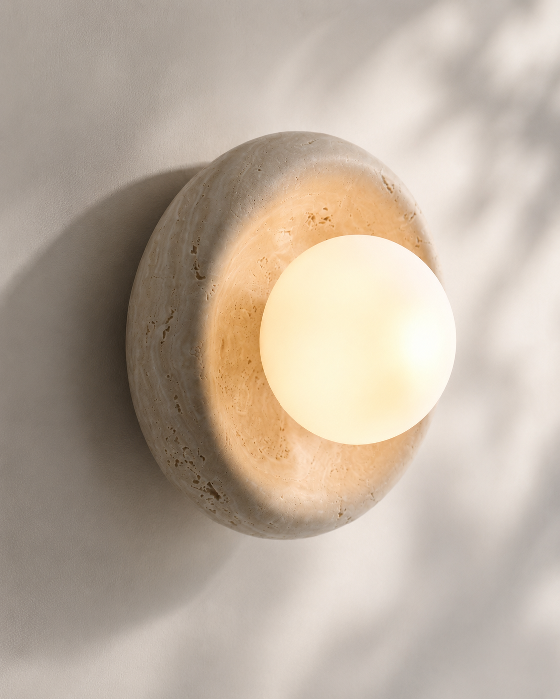 Travolith Natural Travertine Ring Wall Sconce – Modern Stone Globe Light for Bedroom & Entryway - product view 2