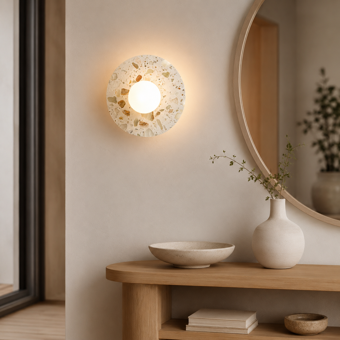 Travolith Nordic Solace Yellow Travertine LED Wall Sconce – Minimal Bedside & Hallway Light - product view 1