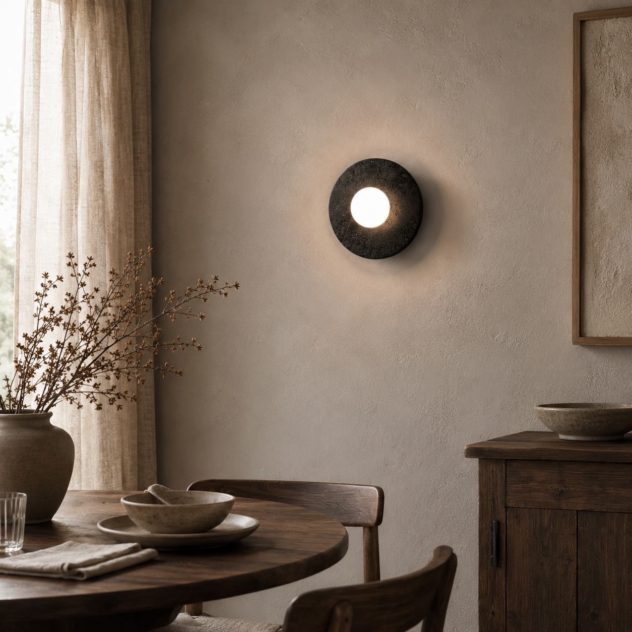 Travolith Round Travertine Wall Light – Natural Stone and Glass Sconce Available in Three Sizes - product view 6