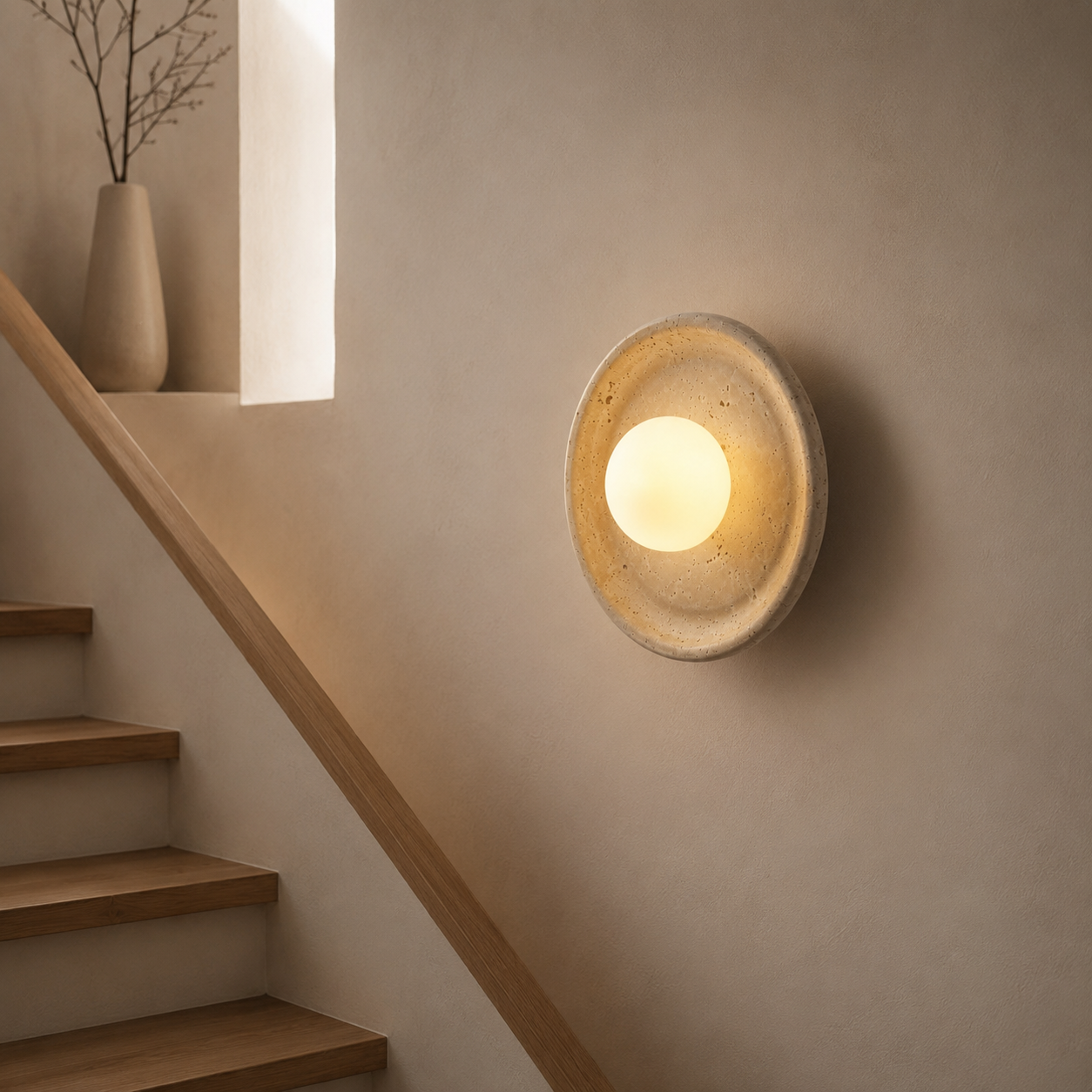 Travolith Sora Nest Travertine Wall Sconce – Wabi-Sabi Stone and Glass Light - product view 5