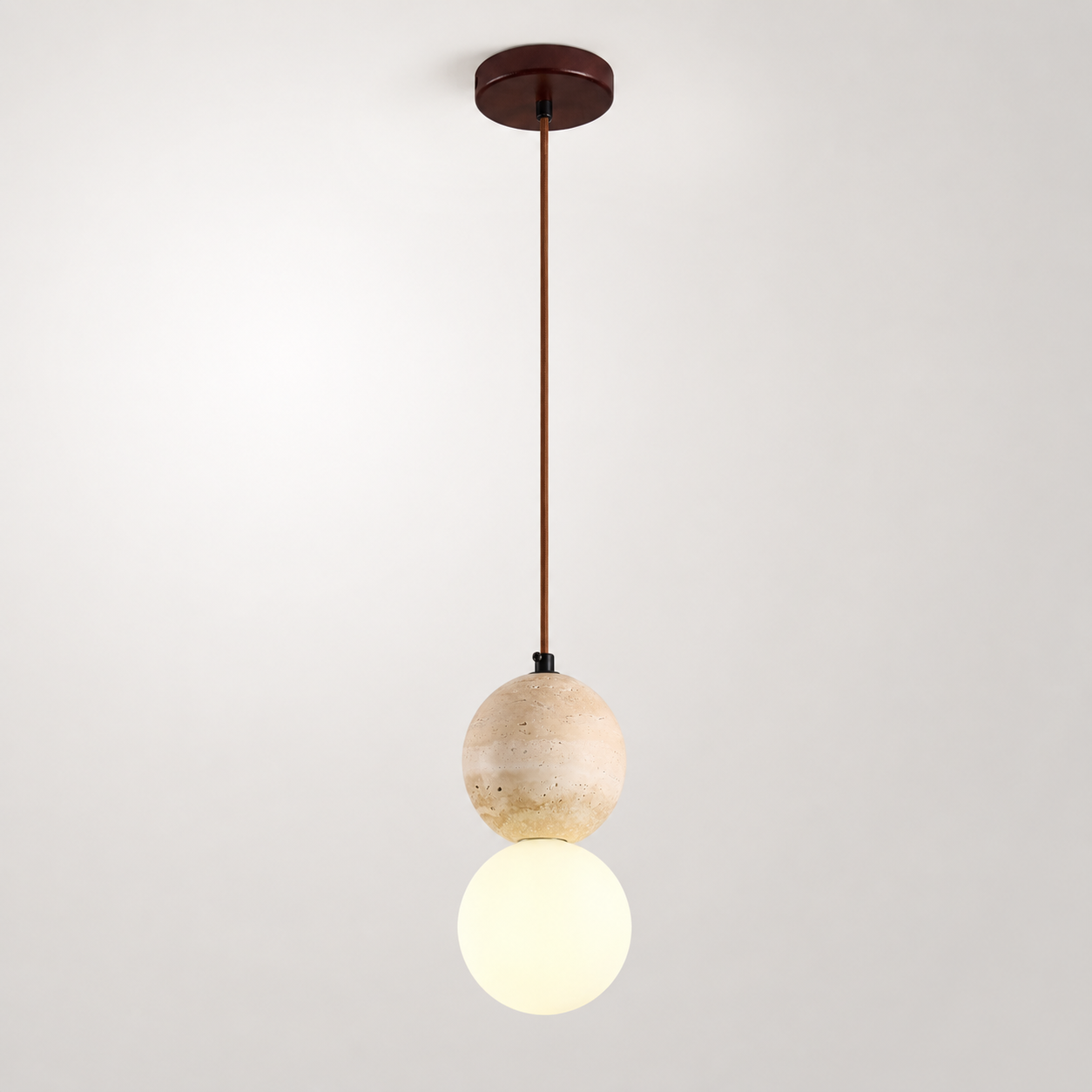 Travolith Natural Travertine Pendant Light – Wood & Stone Hanging Lamp - product view 3