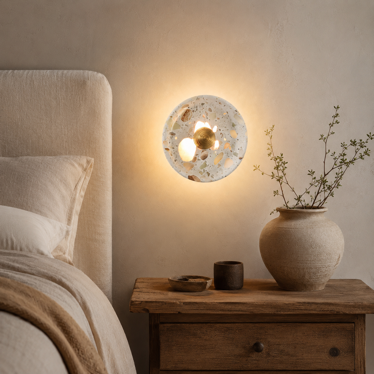 Travolith Moonstone Ring LED Wall Sconce – Round Wabi-Sabi Bedside Ambient Light - product view 5