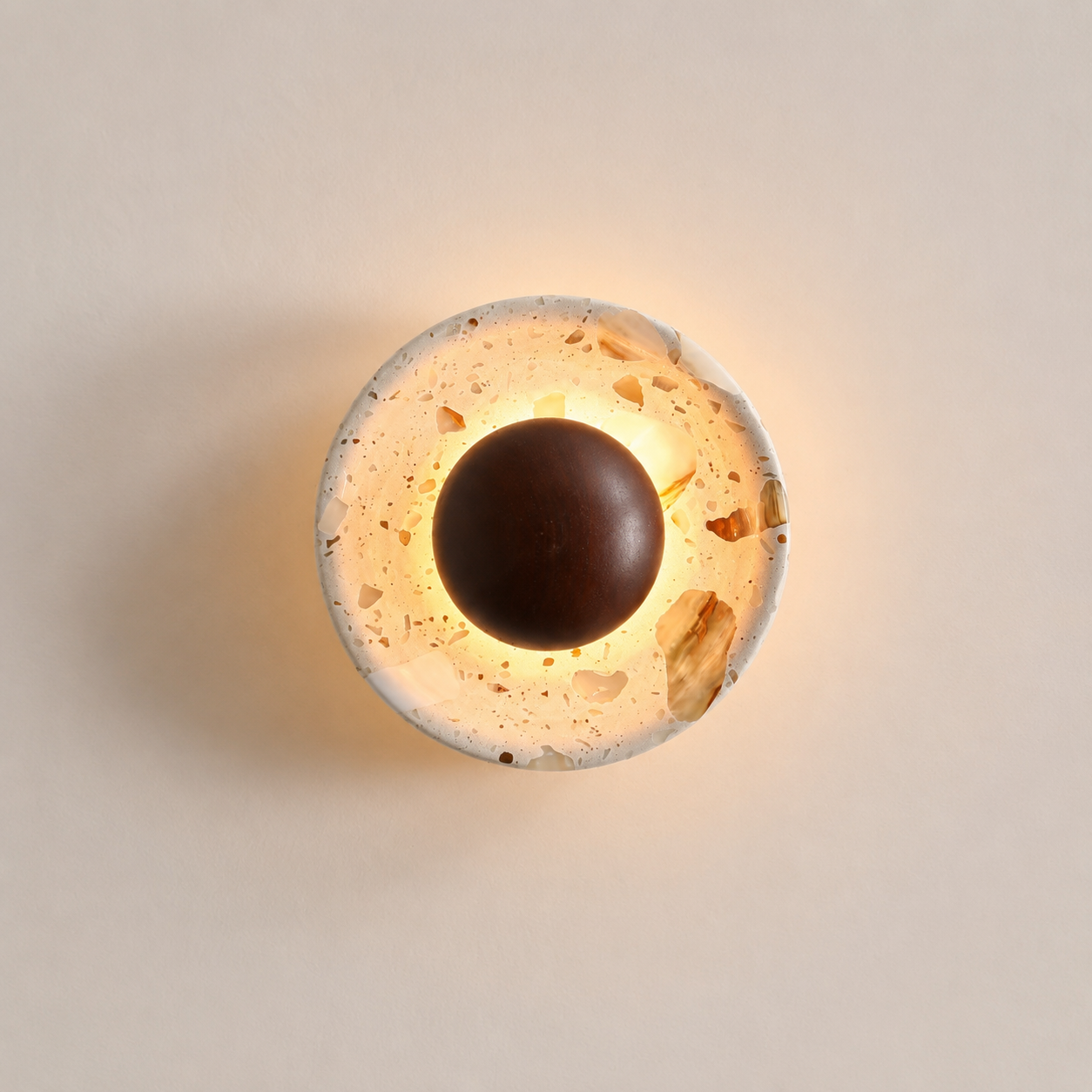 Travolith Golden Travertine Half-Moon LED Wall Sconce – Vintage Wabi-Sabi Bedside Light - product view 6