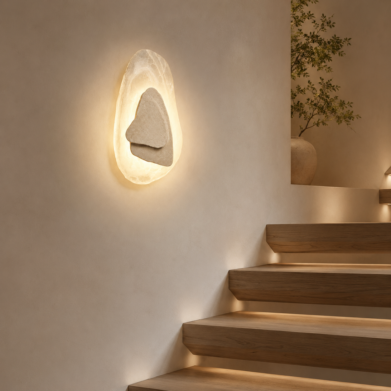 Travolith Wabi-Sabi Yellow Travertine LED Wall Sconce – Warm Ambient Light for Bedroom, Hallway & Hotel Interiors - product view 6