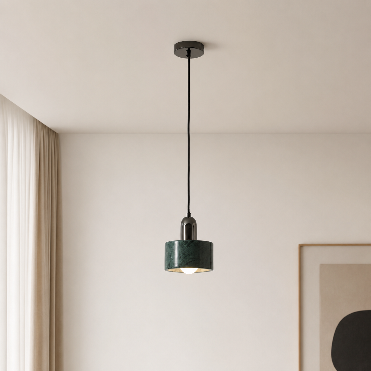 Travolith 6521 Natural Green Stone Pendant Light – Black Metal E27 Hanging Lamp - product view 3