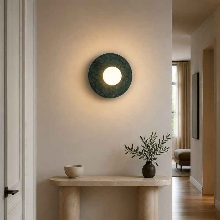 Verde Luna Marble Ring LED Wall Sconce – Italian Minimalist Designer Light