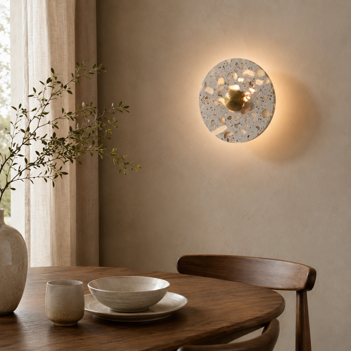 French Cream Translucent Stone LED Wall Sconce – Sculptural Bedside & Stairway Light