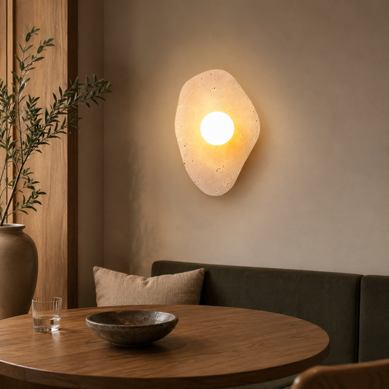 Travolith Wabi-Sabi Travertine Wall Sconce – Natural Stone Ambient Light for Bedroom, Entryway & Hallway - product view 8