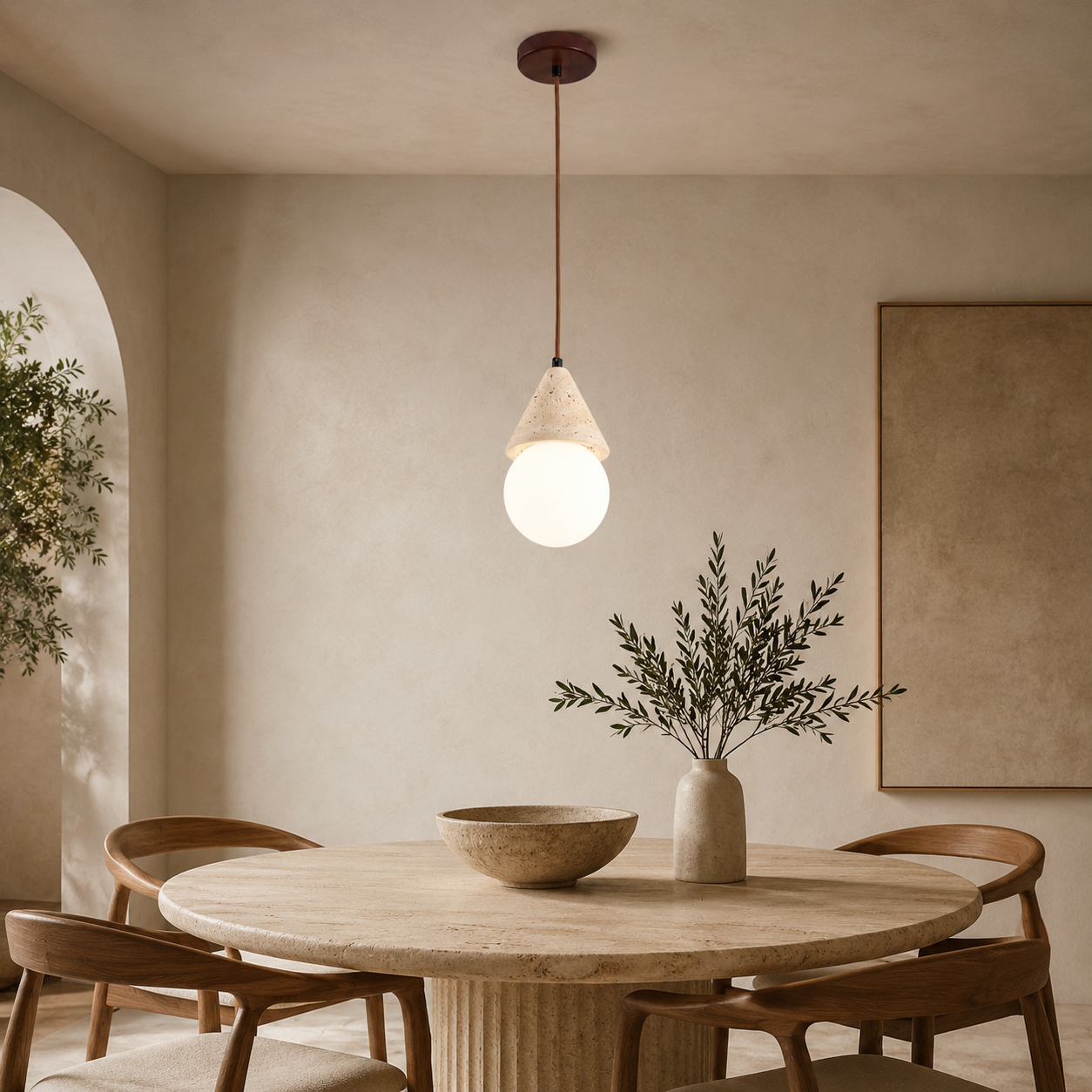 Travolith Wabi-Sabi Yellow Travertine Globe Pendant Light – Vintage Bedside Ceiling Lamp - product view 7