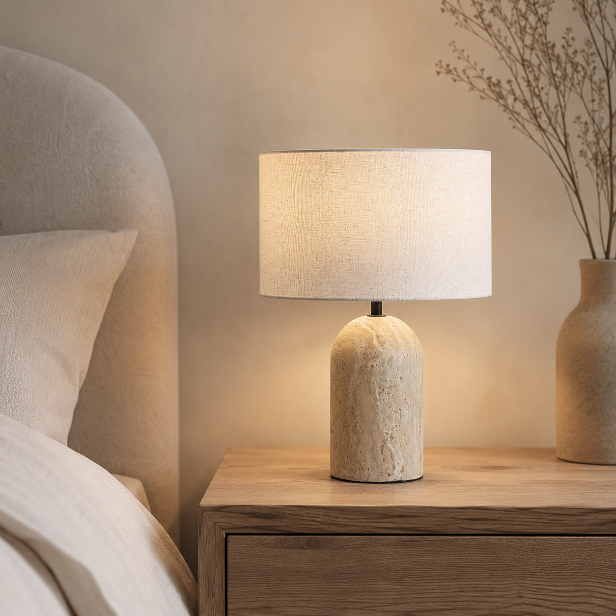 Travolith Travertine & Linen Table Lamp - Model 6703 - product view 2