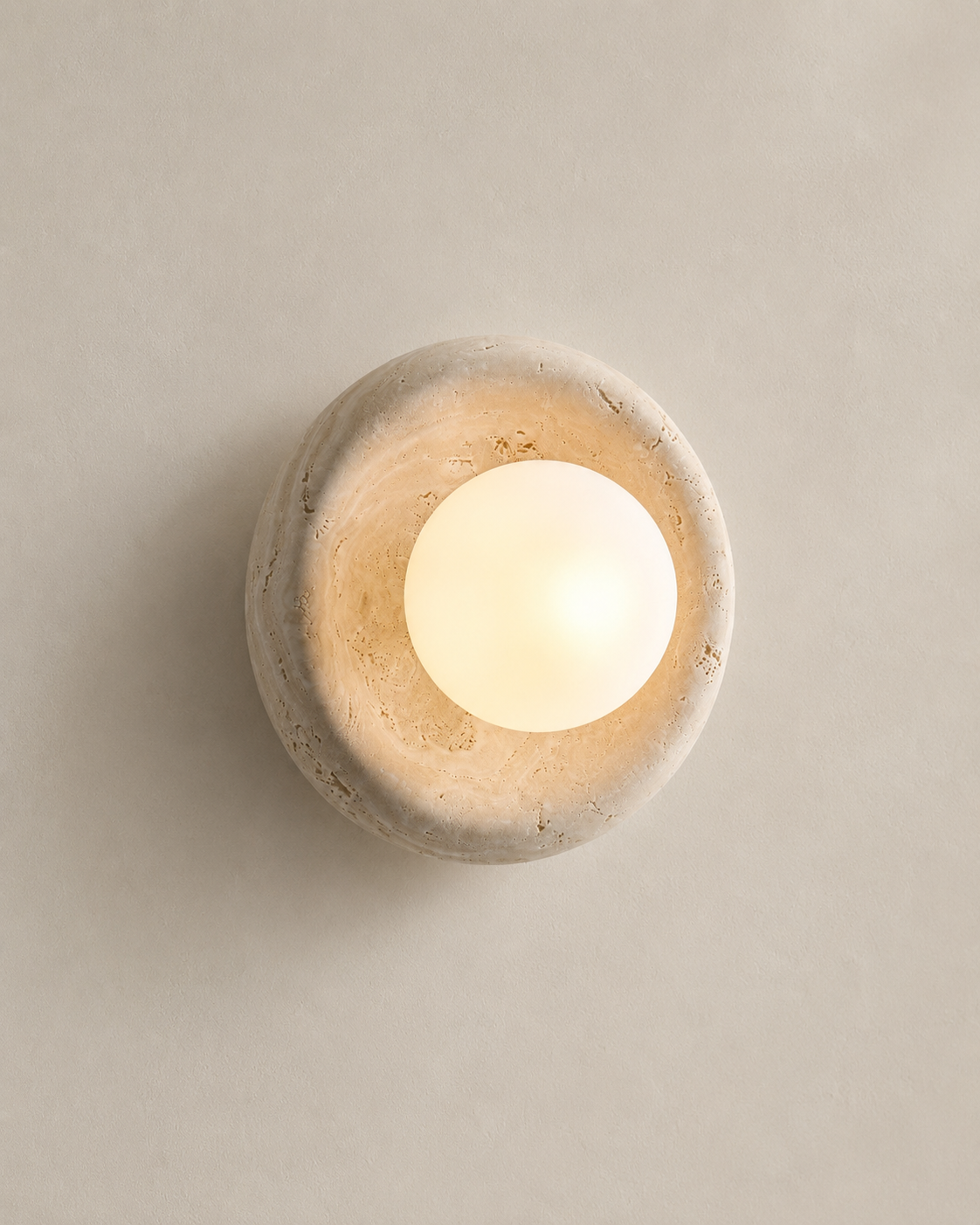 Travolith Natural Travertine Ring Wall Sconce – Modern Stone Globe Light for Bedroom & Entryway - product view 8