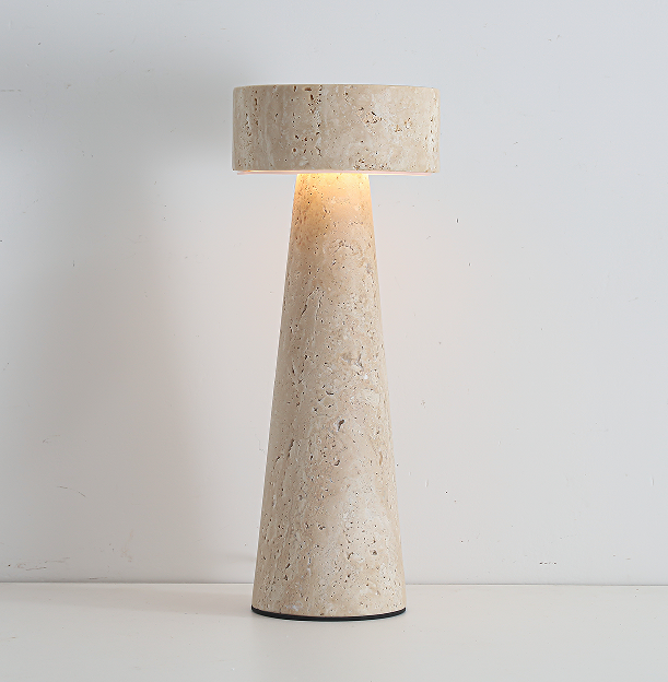 Travertine & Linen Table Lamp - Model 6702