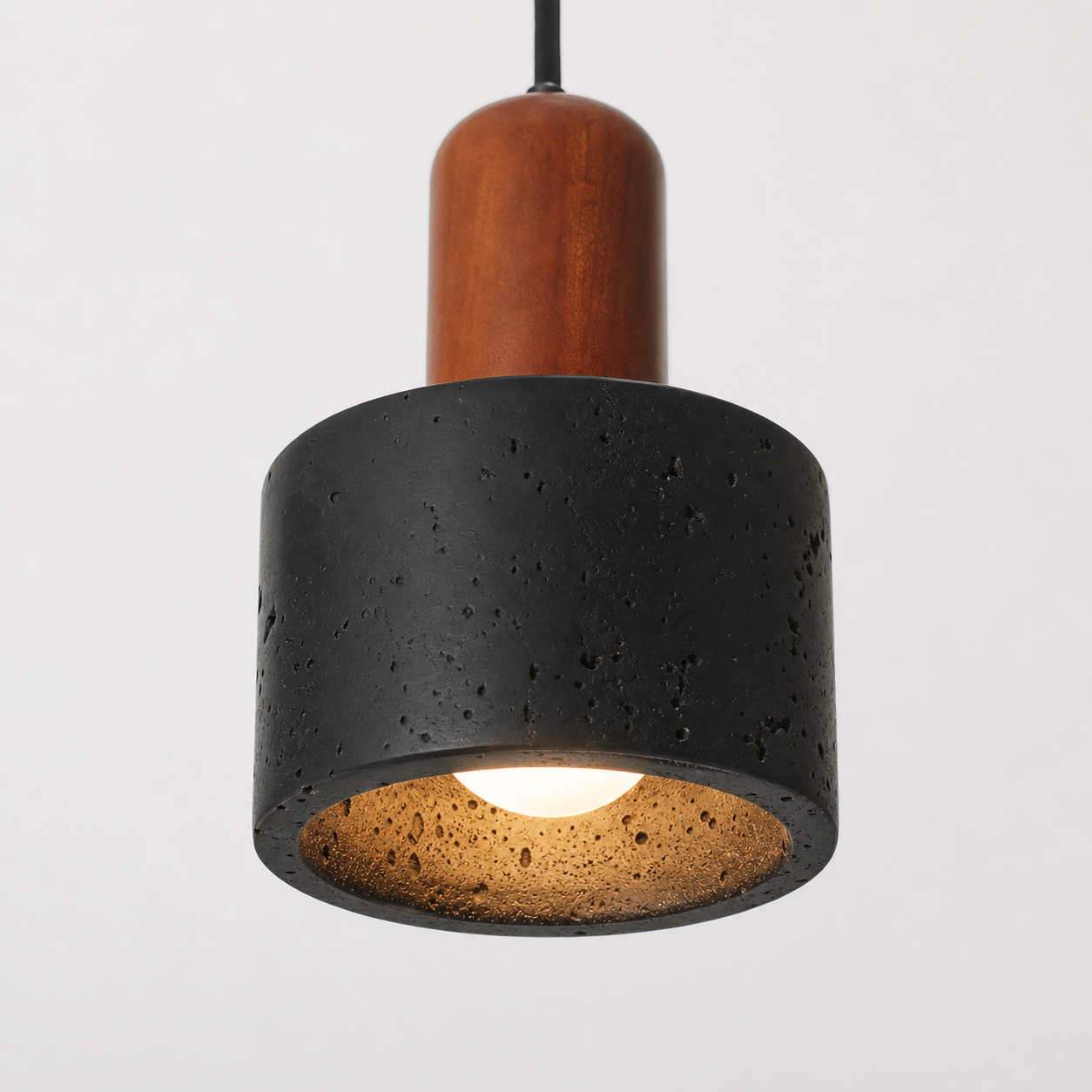 Travolith Black Travertine Pendant Light with Wood Accent – Large & Small Options - product view 5