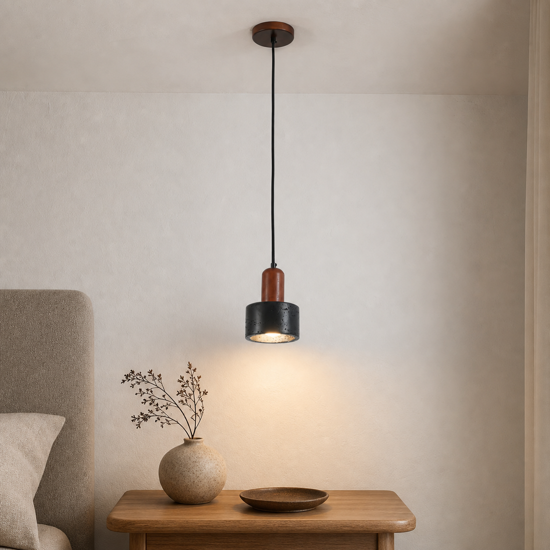 Travolith Black Travertine Pendant Light with Wood Accent – Large & Small Options - product view 1