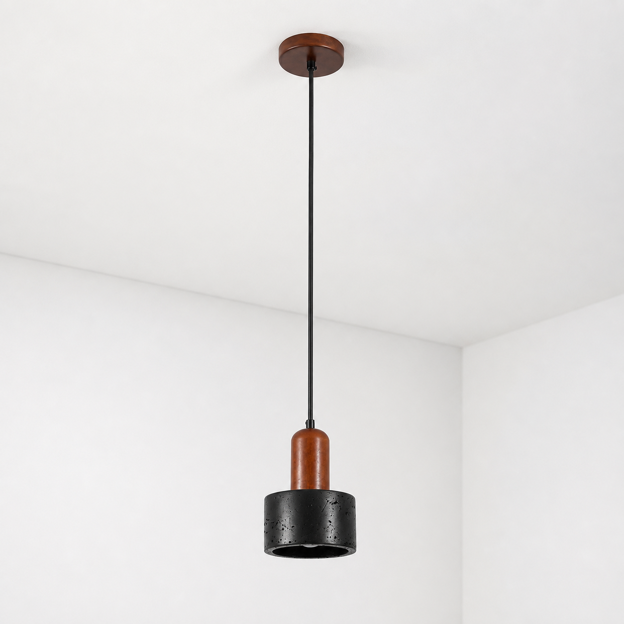 Travolith Black Travertine Pendant Light with Wood Accent – Large & Small Options - product view 6