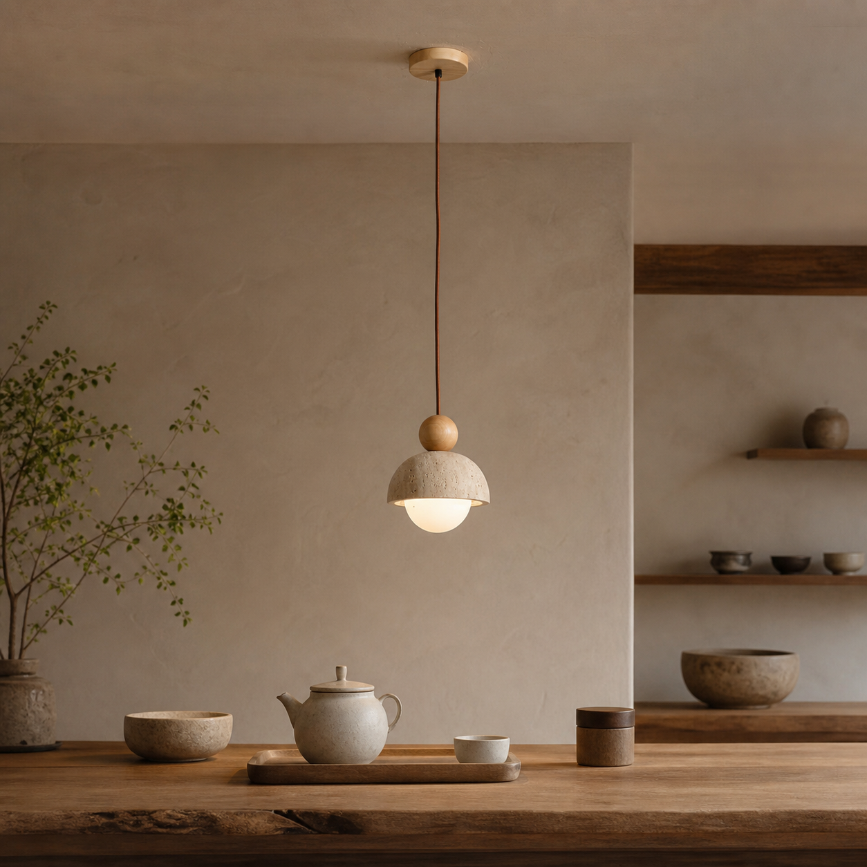 Travolith Vintage Yellow Travertine Pendant Light for Bedroom, Dining Room & Bar Island - product view 2