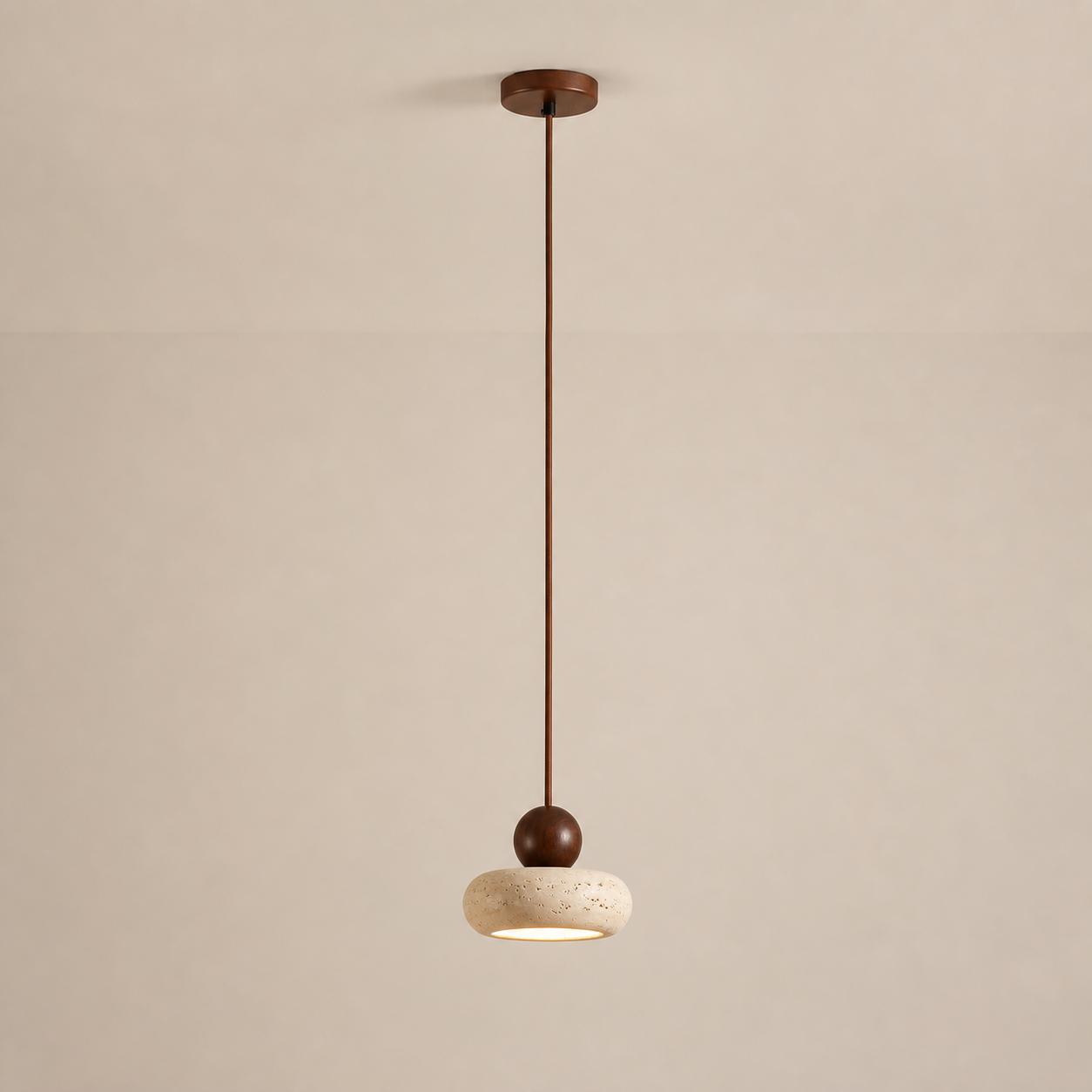 Travolith Yellow Travertine Pendant Light – Wood & Natural Stone Design - product view 3