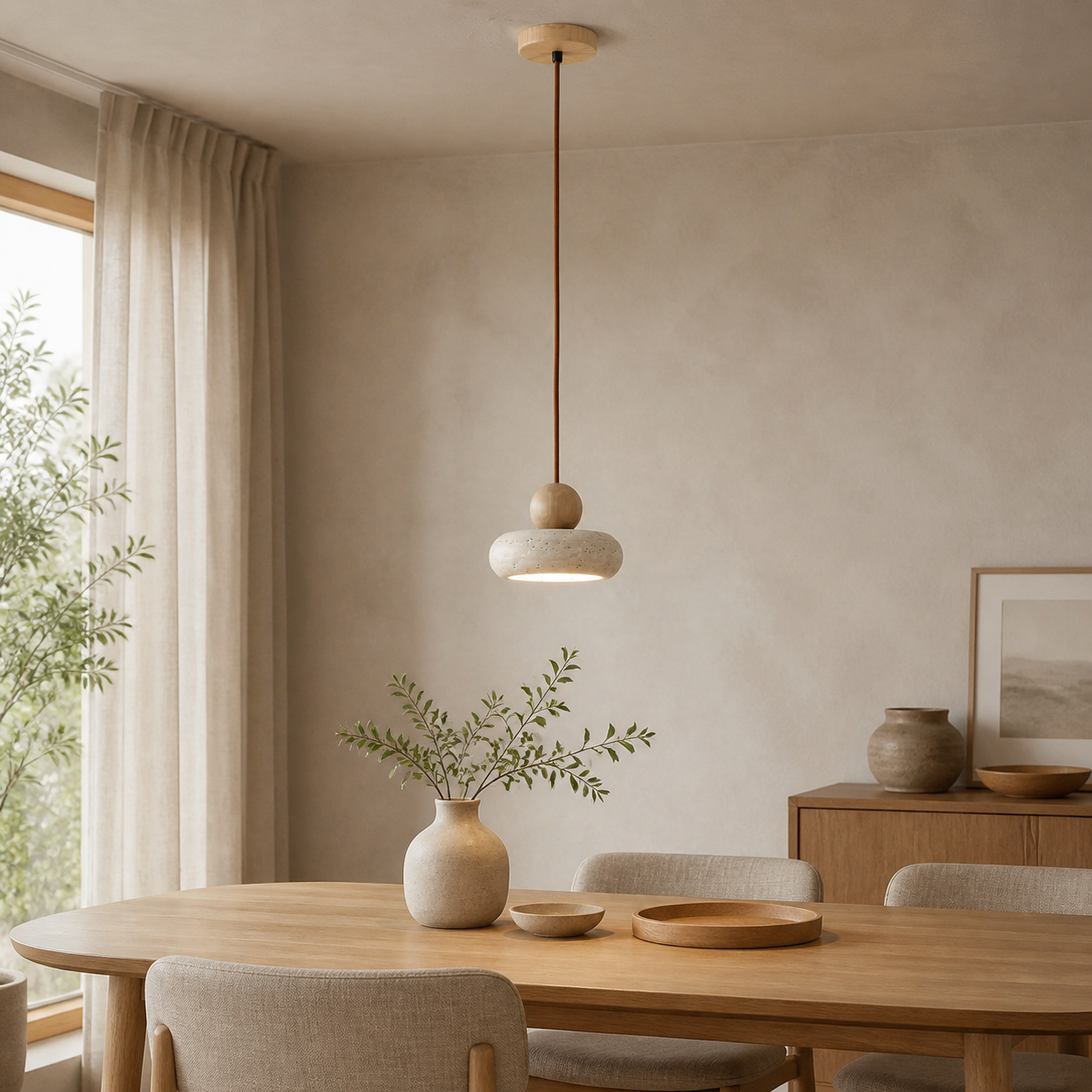 Travolith Yellow Travertine Pendant Light – Wood & Natural Stone Design - product view 2