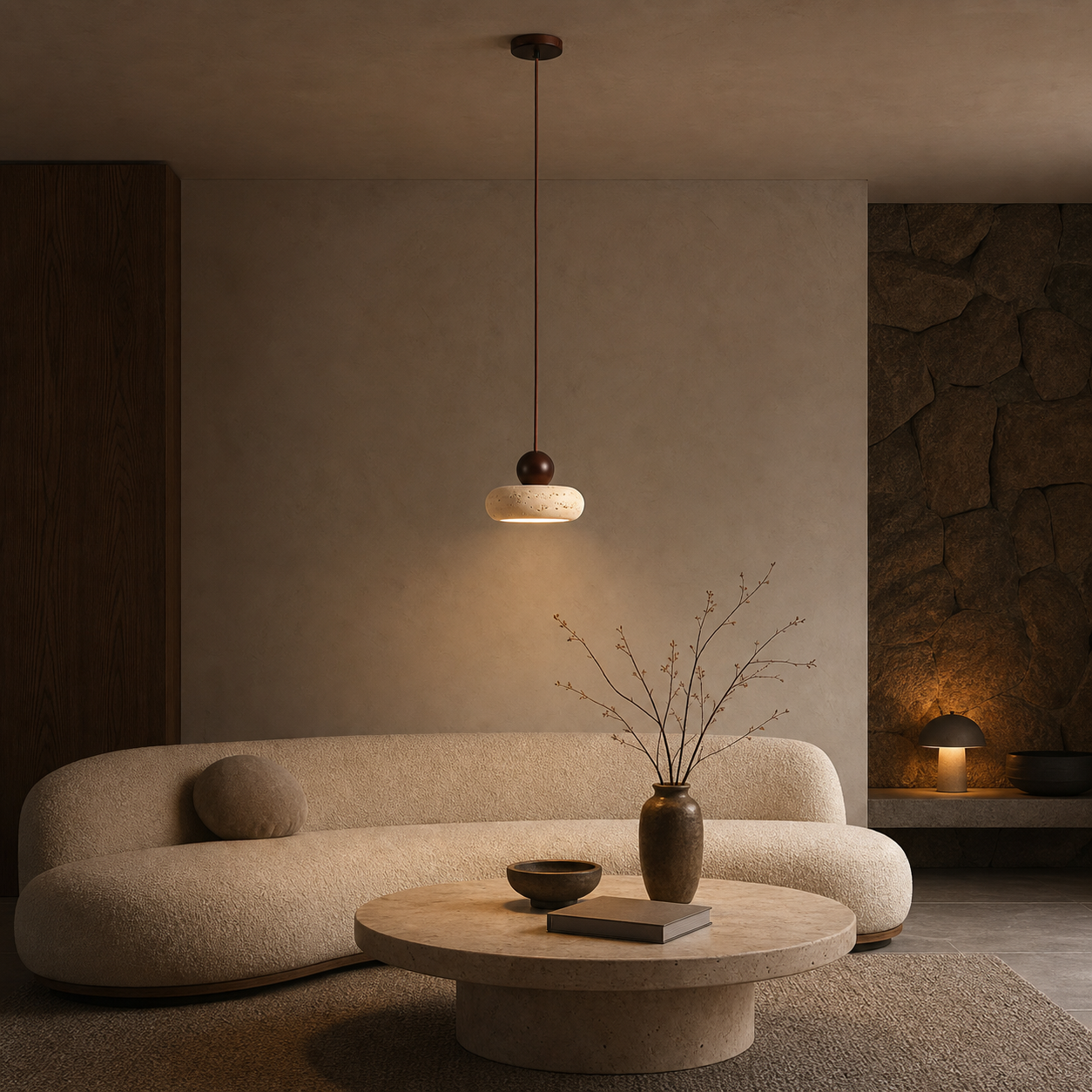 Travolith Yellow Travertine Pendant Light – Wood & Natural Stone Design - product view 6